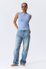 Light Blue - Annie Soft Sleeveless Boat-Neck Top - 1