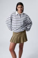 Blue & Beige Stripe - Striped Oversized Polo Shirt - 2