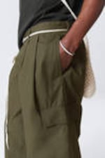 Dark Khaki Green - Loose Utility Cotton Twill Shorts - 2