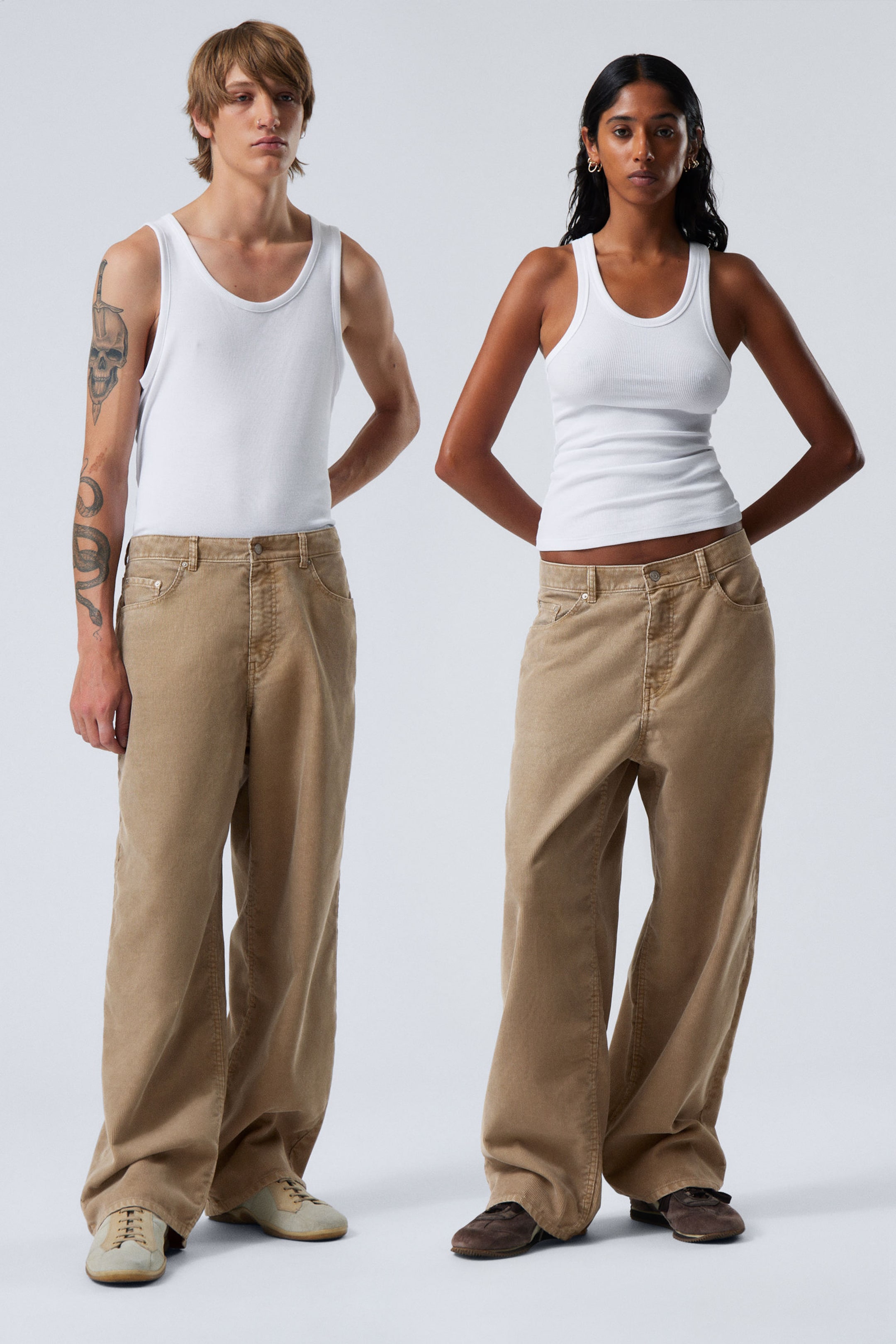 #7A7154 - Astro Loose Baggy Corduroy Trousers - 1