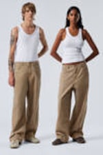 Washed Beige - Astro Loose Baggy Corduroy Trousers - 0