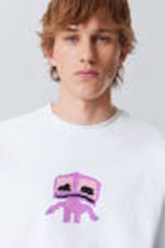 Weißes - Pinker Sad Man - Bedrucktes kastiges T-Shirt - 1