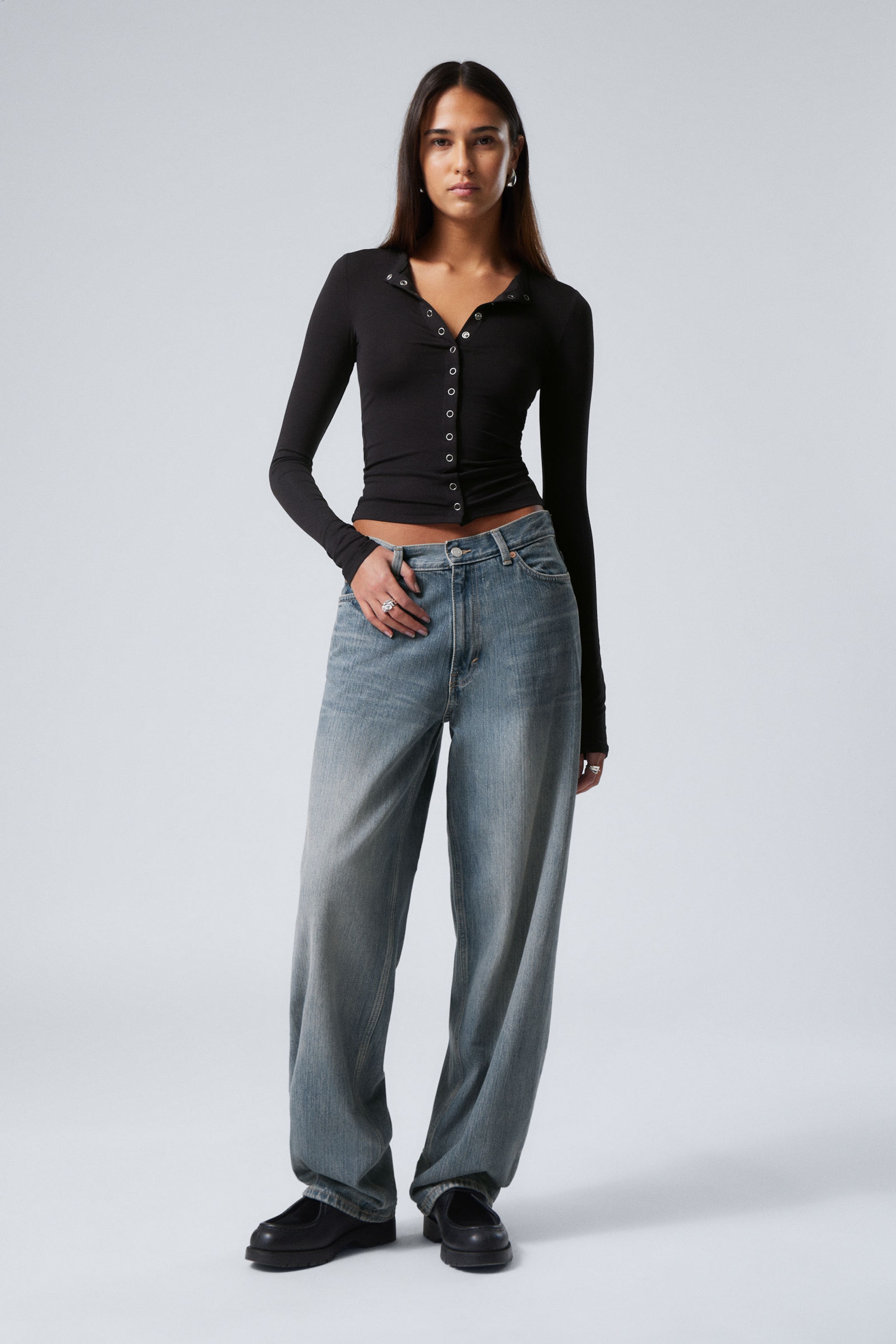 #79829D - Rail Mid Waist Loose Wide Leg Jeans - 1