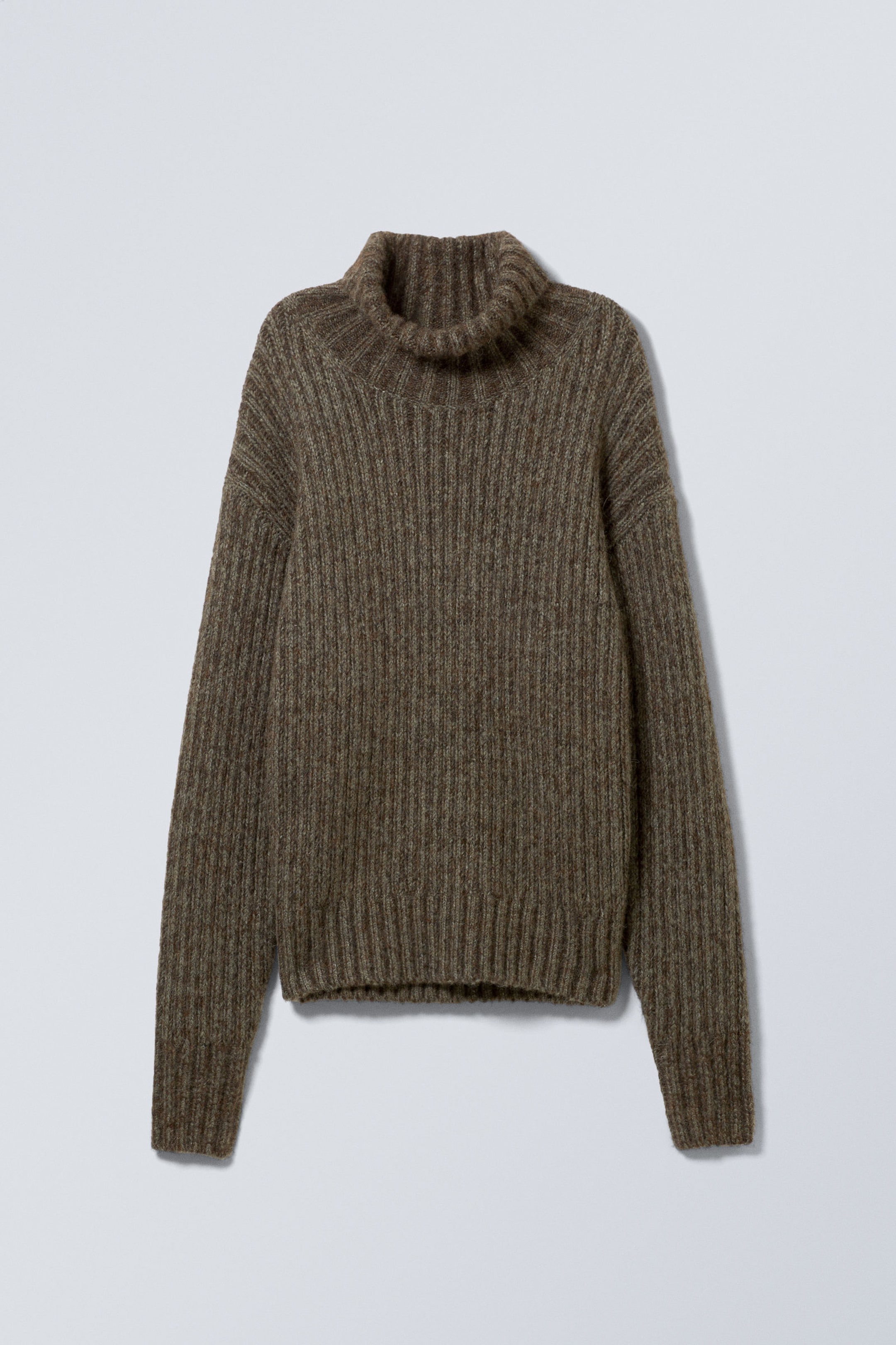 Dark Mole Melange - Loose Knitted Turtleneck Sweater - 2