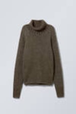 Dark Mole Melange - Loose Knitted Turtleneck Sweater - 2