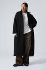 Black - Long Oversized Wool-Blend Coat - 0