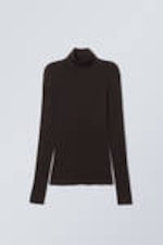 Dark Brown - Sheer Long Sleeve Turtleneck - 2