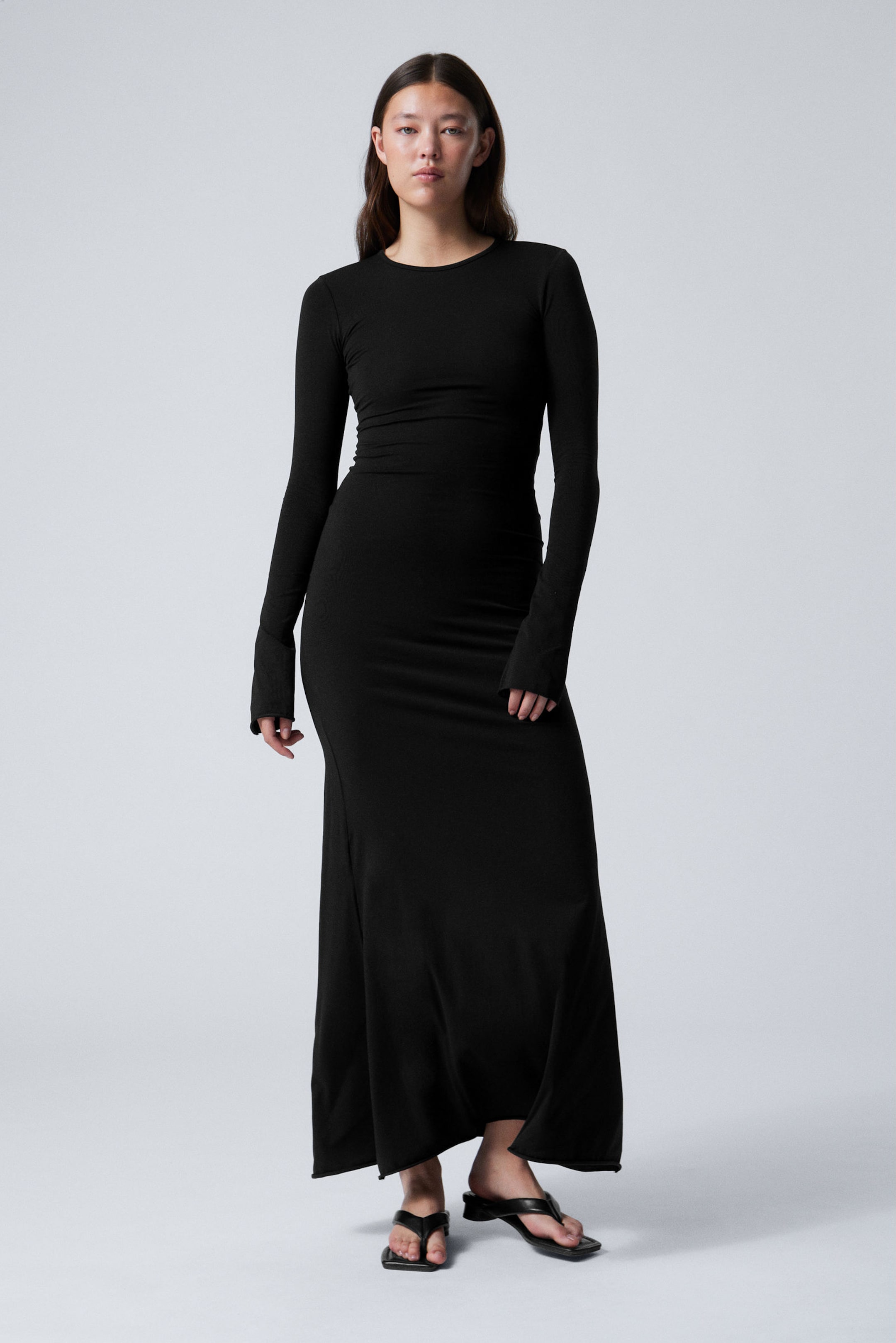 Black - Long Sleeve Maxi Dress - 0