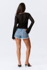 Black - Asymmetric Linen Blend Cardigan - 3