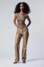 Metallic donkerbeige - Lage metallic broek met rechte pijpen - 0