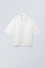 White - Oversized Organza Short Sleeve Shirt - 0