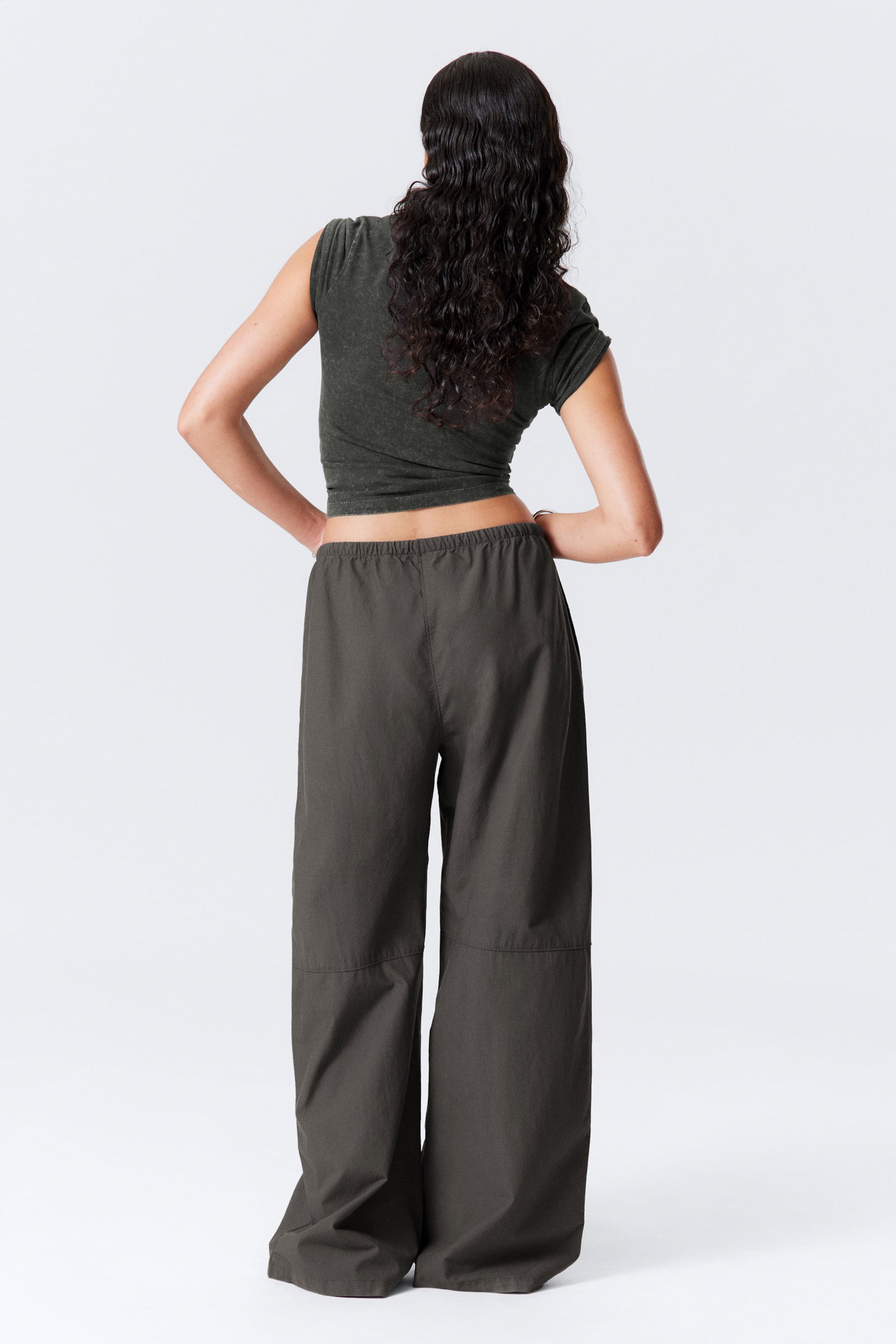 Dark Grey - Loose Fit Low Waist Washed Trousers - 3
