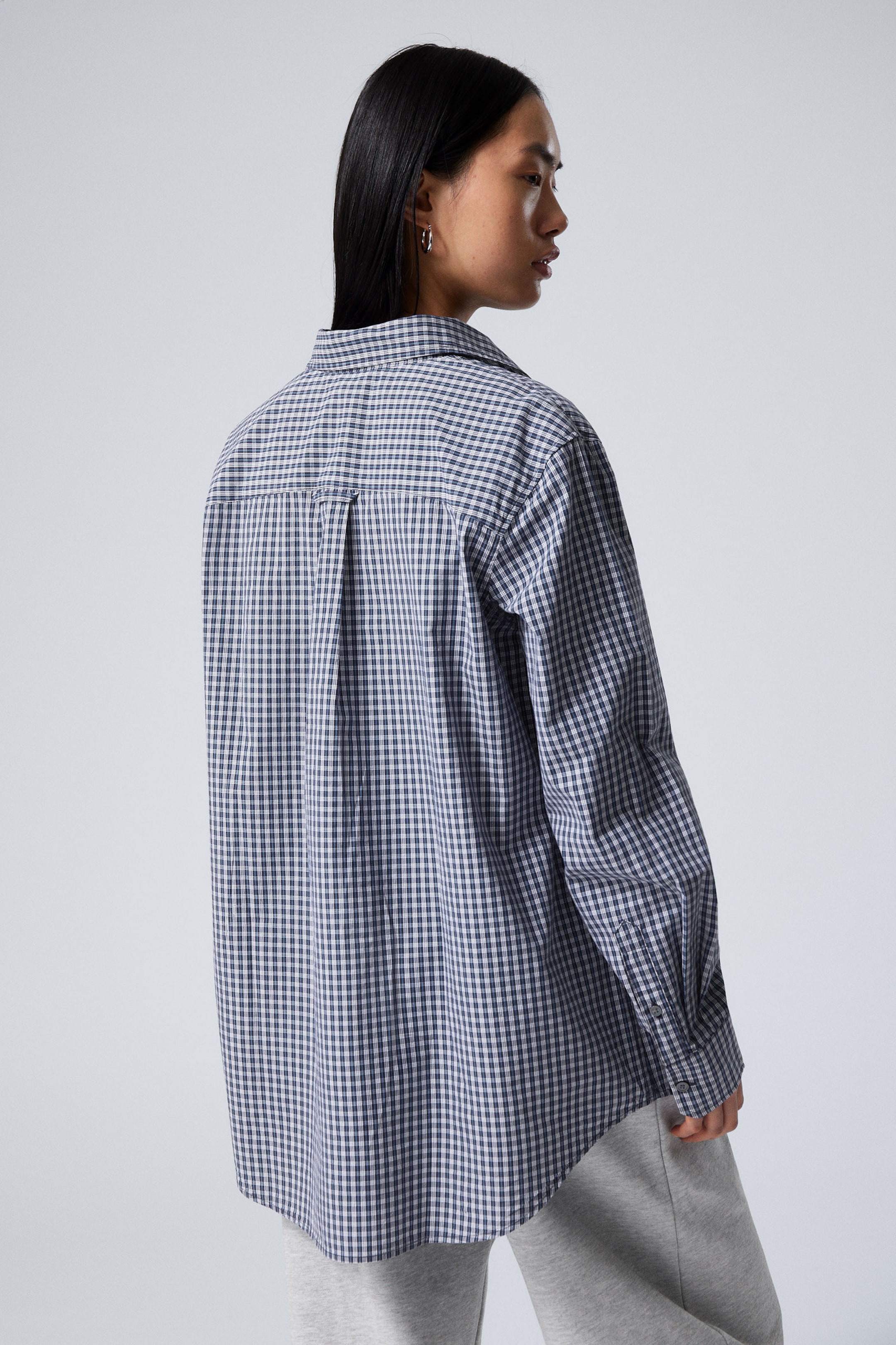 Dark Blue Check - Long-Sleeved Oxford Cotton Shirt - 4