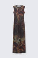 Black - Eclectic Flame - Printed Mesh Maxi Dress - 4