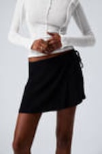 Black - Tailored Viscose Mini Wrap Skirt - 1