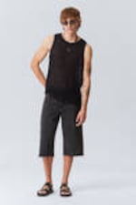 Black - Loose Fit Rib-Knitted Tank Top - 2