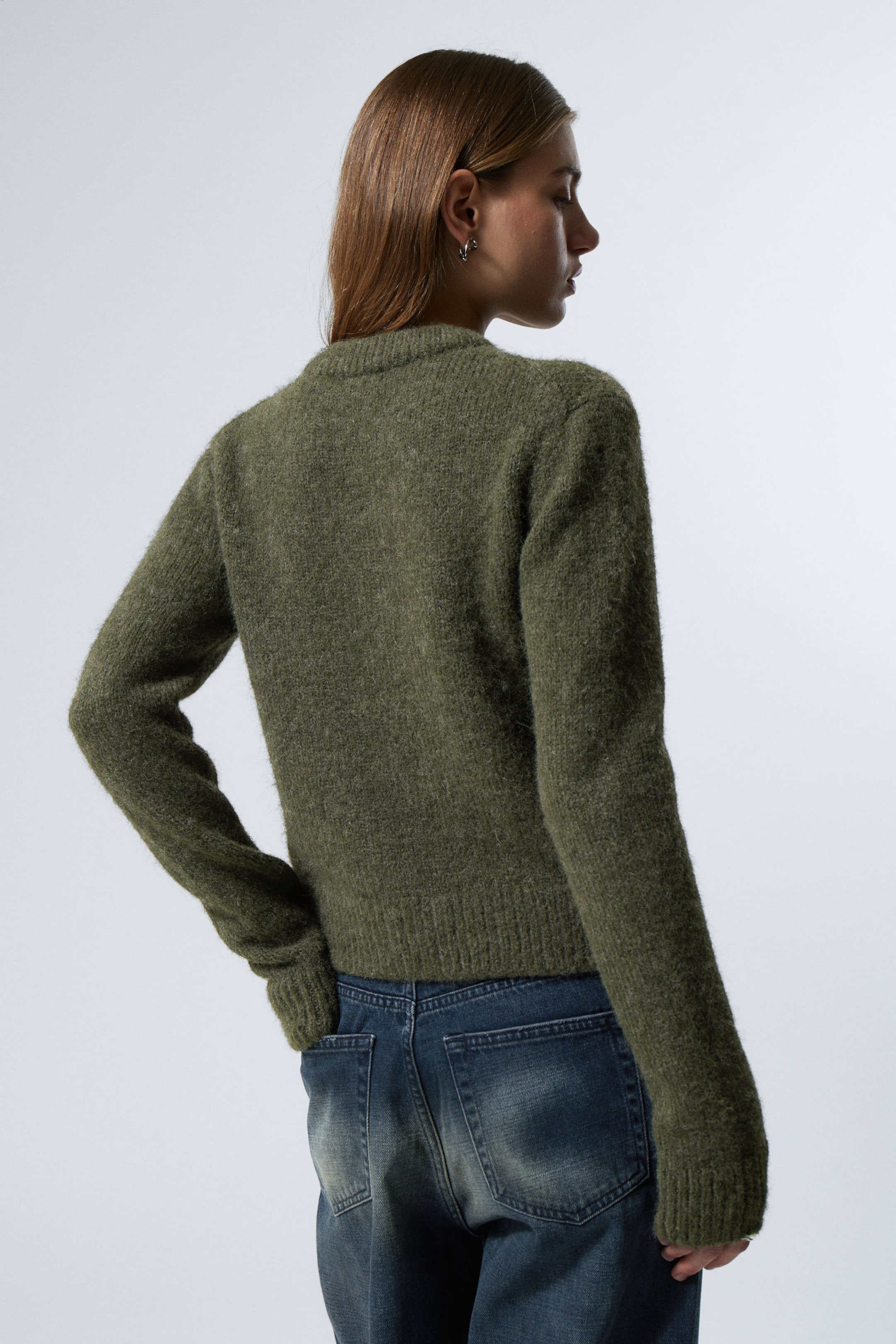 Dark Khaki Green - Slim Knitted Zip Cardigan - 3