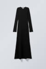 Black - Long Sleeve Maxi Dress - 2