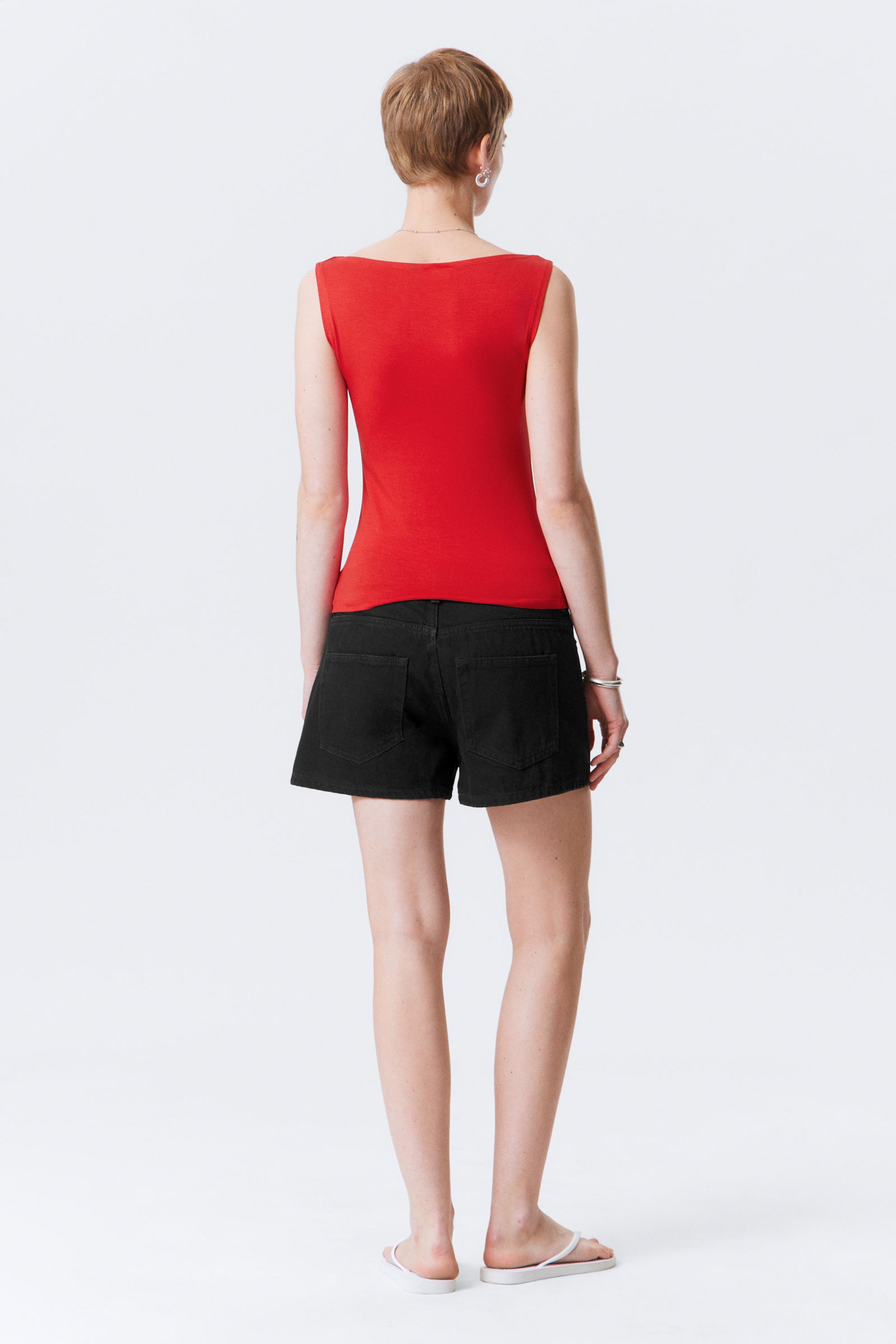 Red - Annie Soft Sleeveless Boat-Neck Top - 3
