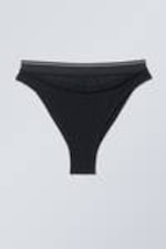 Black - Layered Cotton Mesh Brazilian Briefs - 0