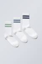 Black Blue Green Stripe - 3-pack Sport Striped Socks - 0