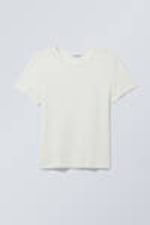 Dusty White - Sheer Fitted Linen Blend T-shirt - 0