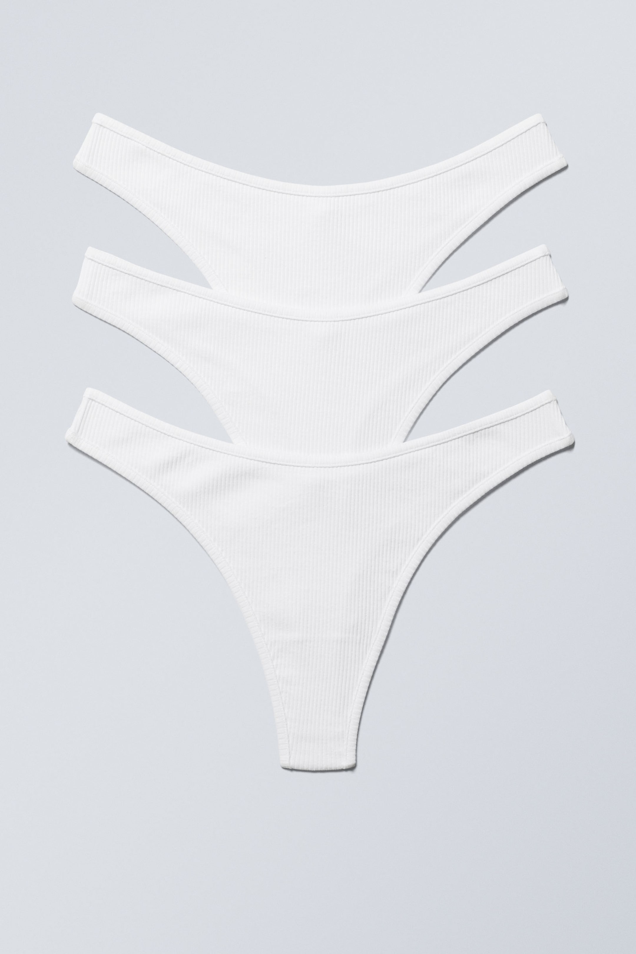 White - 3-pack Rib Cotton Thongs - 0