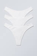 White - 3-pack Rib Cotton Thongs - 0