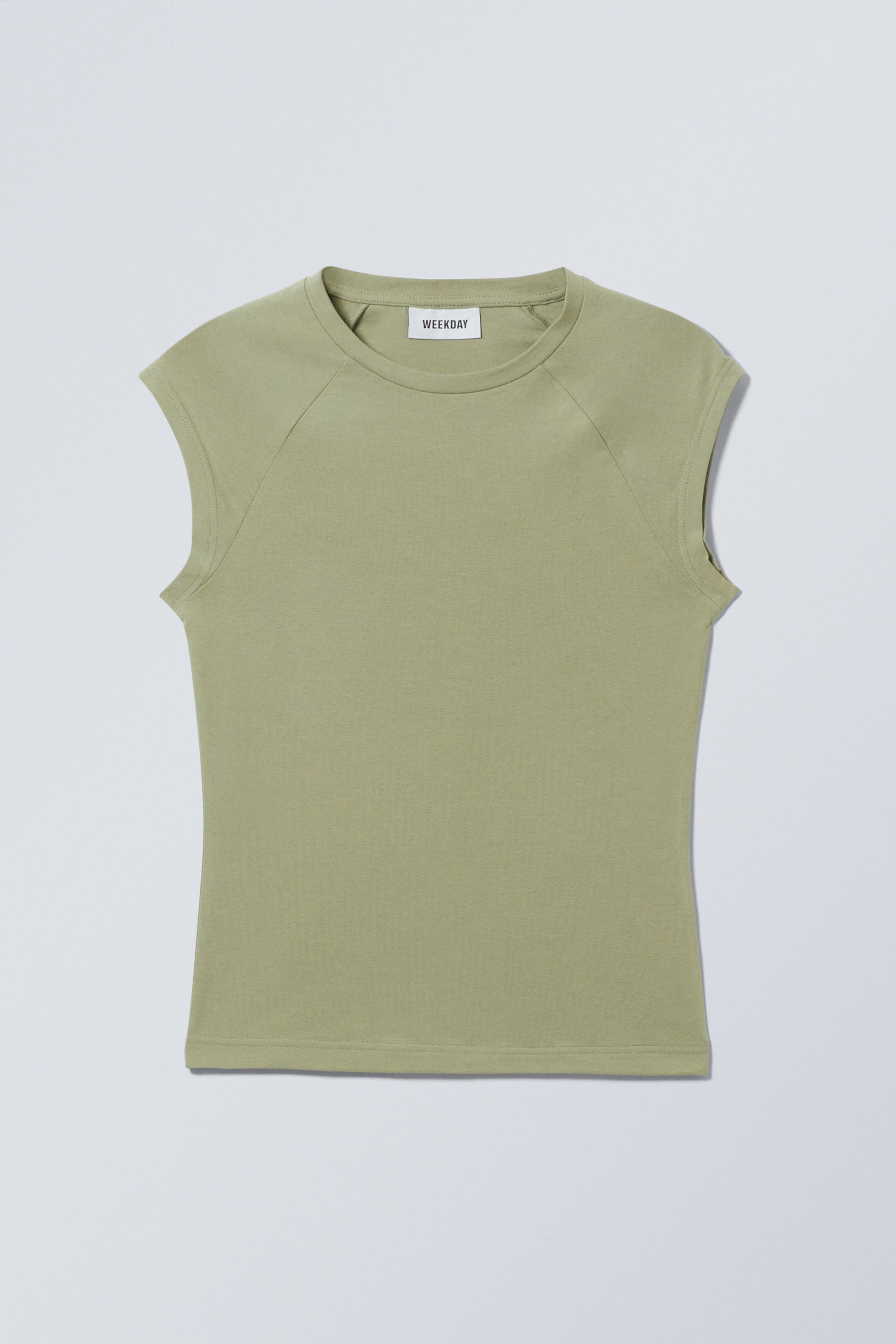 Light Khaki Green - Short Sleeve Fitted Top - 0