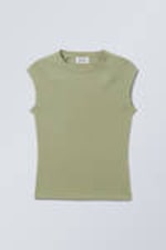 Light Khaki Green - Short Sleeve Fitted Top - 0