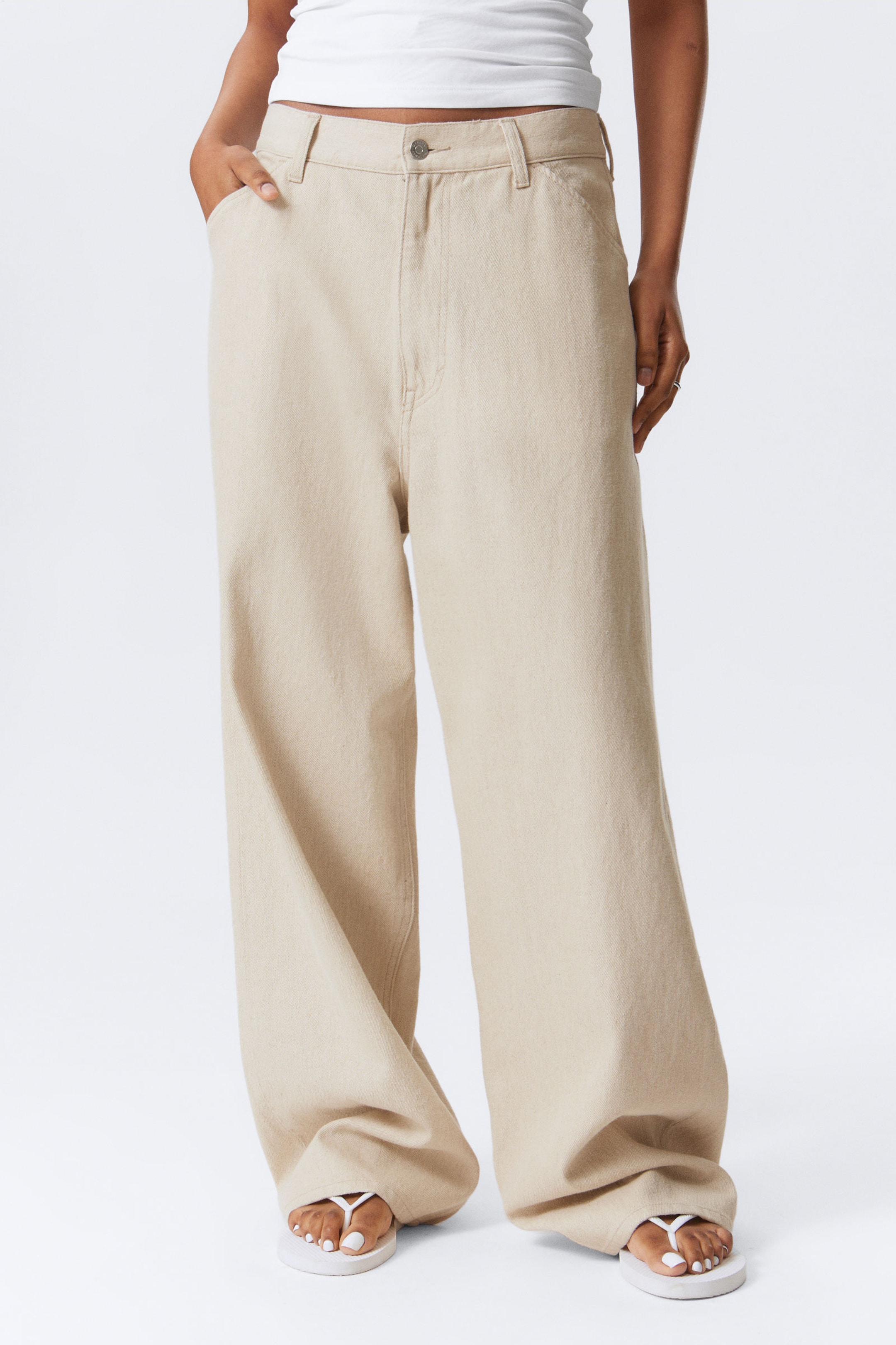 Ecru - Astro Loose Baggy Leg Linen-Blend Trousers - 4