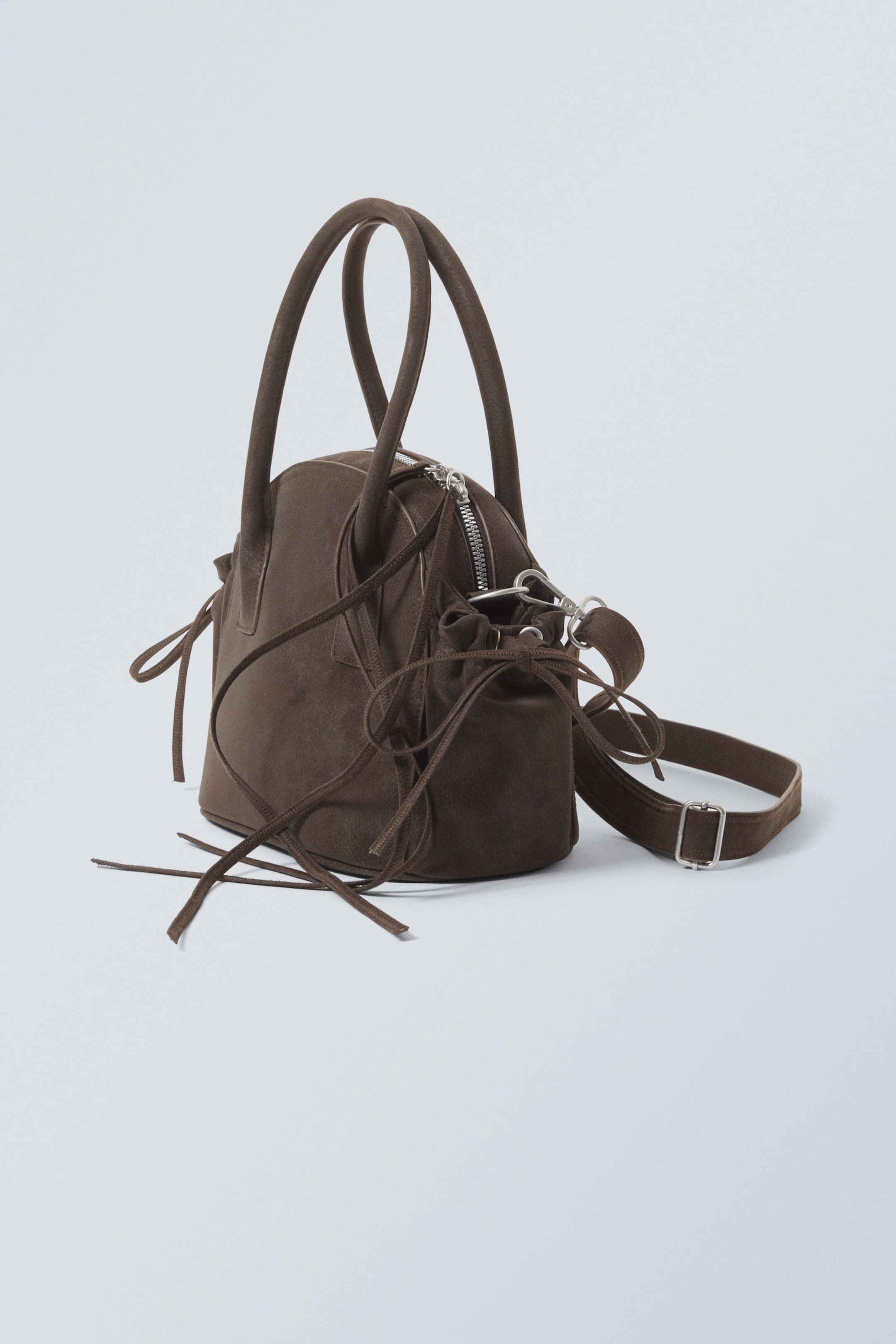 Dark Brown - Strappy Faux Leather Bag - 2