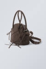 Dark Brown - Strappy Faux Leather Bag - 2