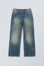 Gasoline Blue - Medium Blue - Ample Low Rise Loose Wide Leg Jeans - 2