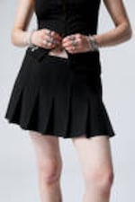 Black - Short Pleated Mini Skirt - 1