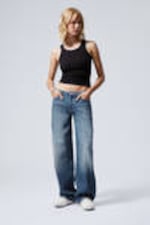 Mine Blue - Medium Blue - Ample Low Rise Loose Wide Leg Jeans - 0