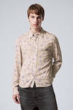 Light Dusty Beige - Floral - Regular Long Sleeve Shirt - 0