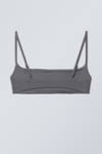 Dark Grey - Towelling Scoop Neck Bikini Top - 1