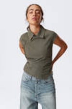 #58534F - Cap-Sleeved Asymmetric Ripstop Top