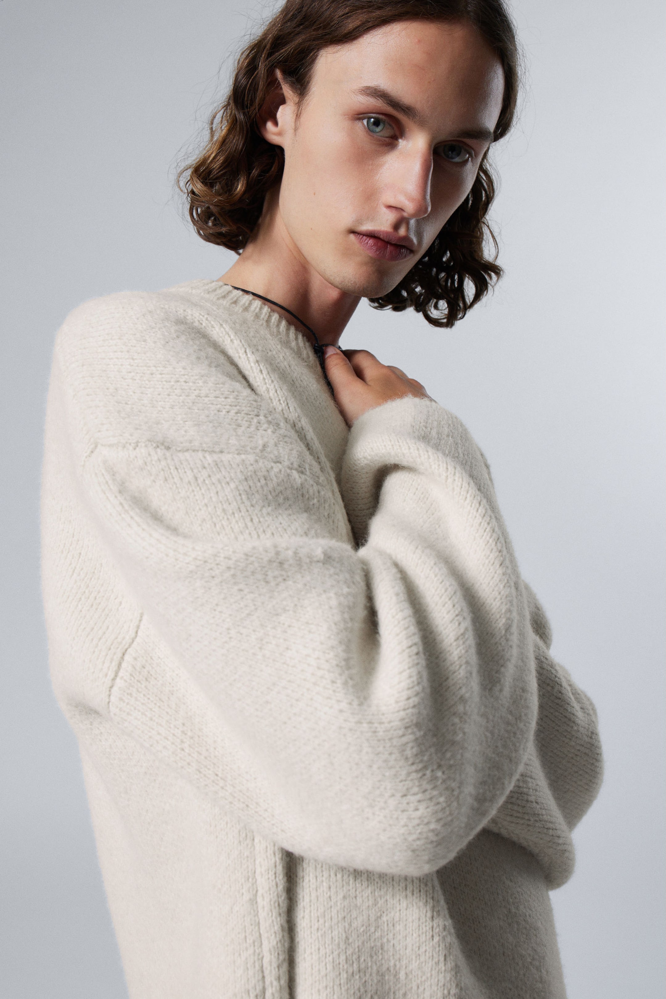 #D3CFC5 - Teo Oversized Wool Blend Knit Sweater - 1