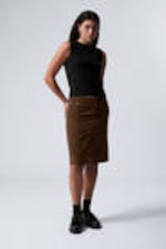 Dusty Brown - Washed Corduroy Midi Skirt - 0