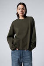 Dunkles Khakigrün - Boxy Longsleeve aus Baumwolle - 0