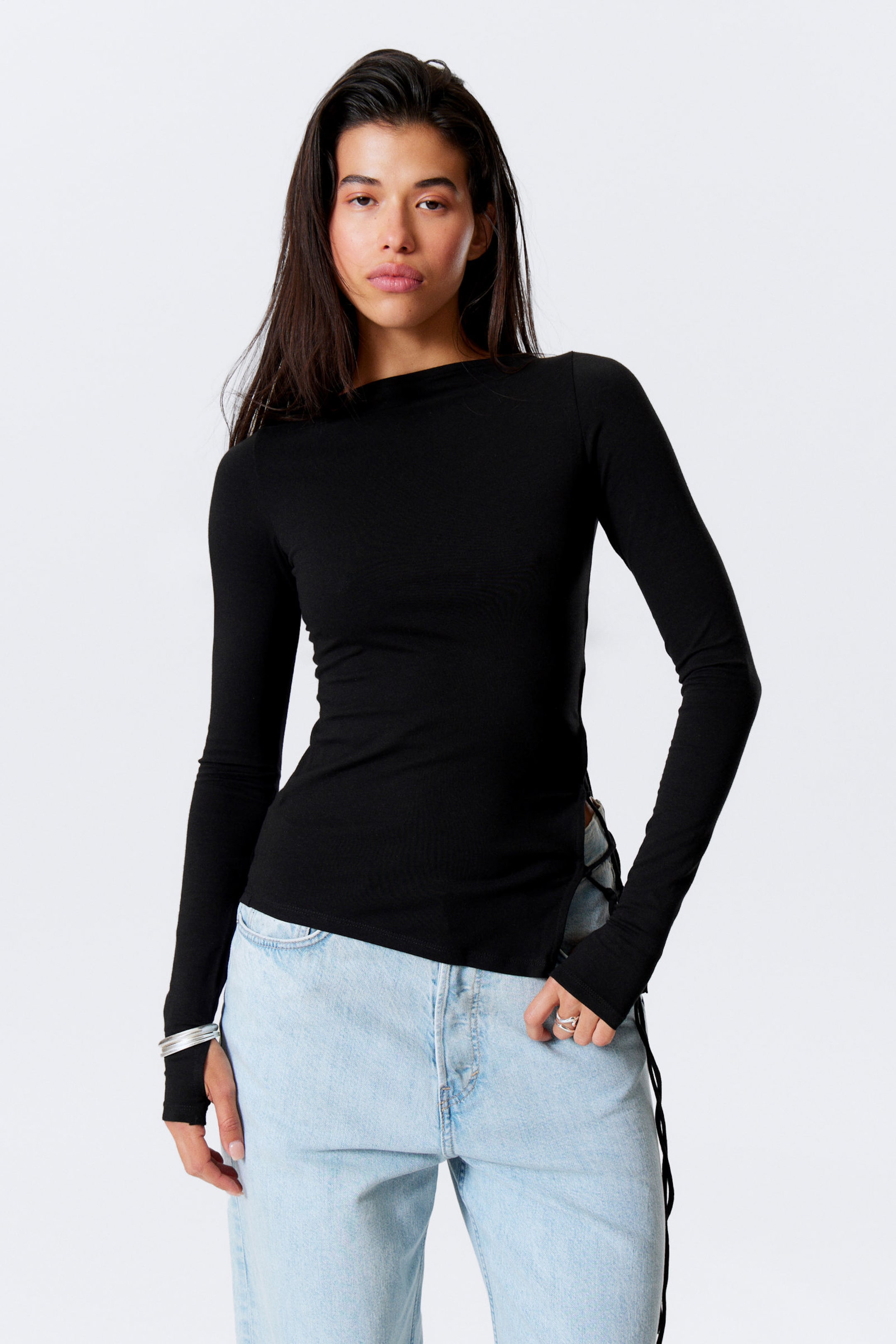#272627 - Asymmetric Long-Sleeved Cross Back Top - 1