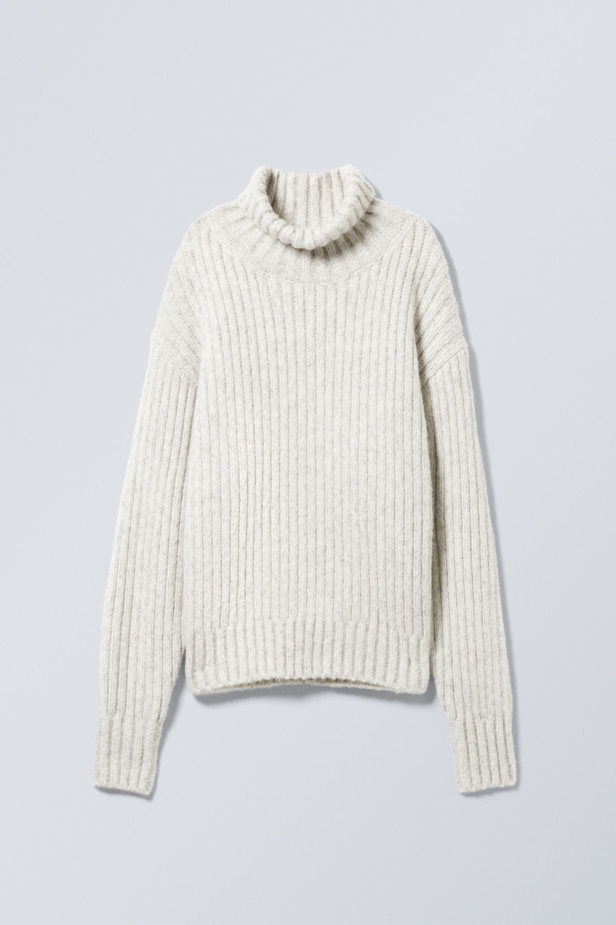 Light Grey Melange - Loose Knitted Turtleneck Sweater - 1