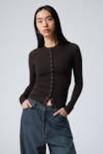 Dark Brown - Slim Long-Sleeved Buttoned Cardigan - 0