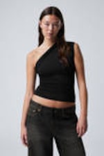 Black - Sleeveless Gathered One-shoulder Top - 0