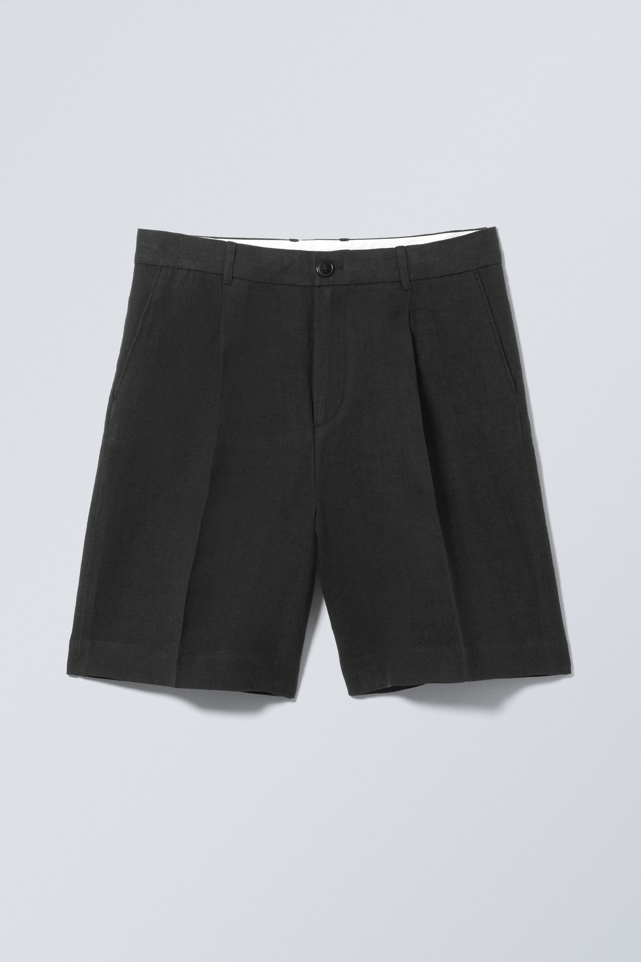 Black - Loose Linen Suit Shorts - 0