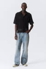 Black - Textured Short-Sleeved Resort Shirt - 0