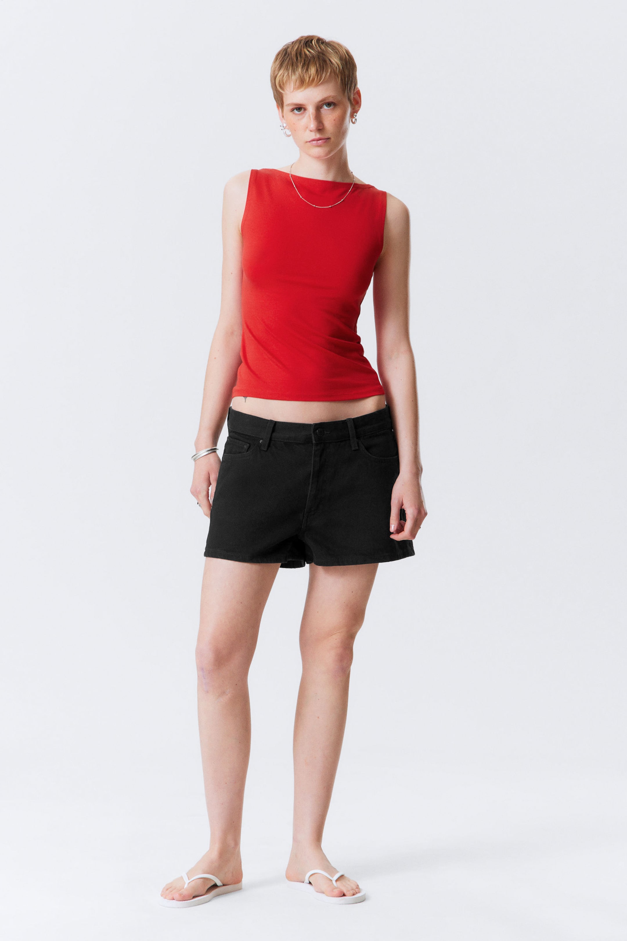 Red - Annie Soft Sleeveless Boat-Neck Top - 2