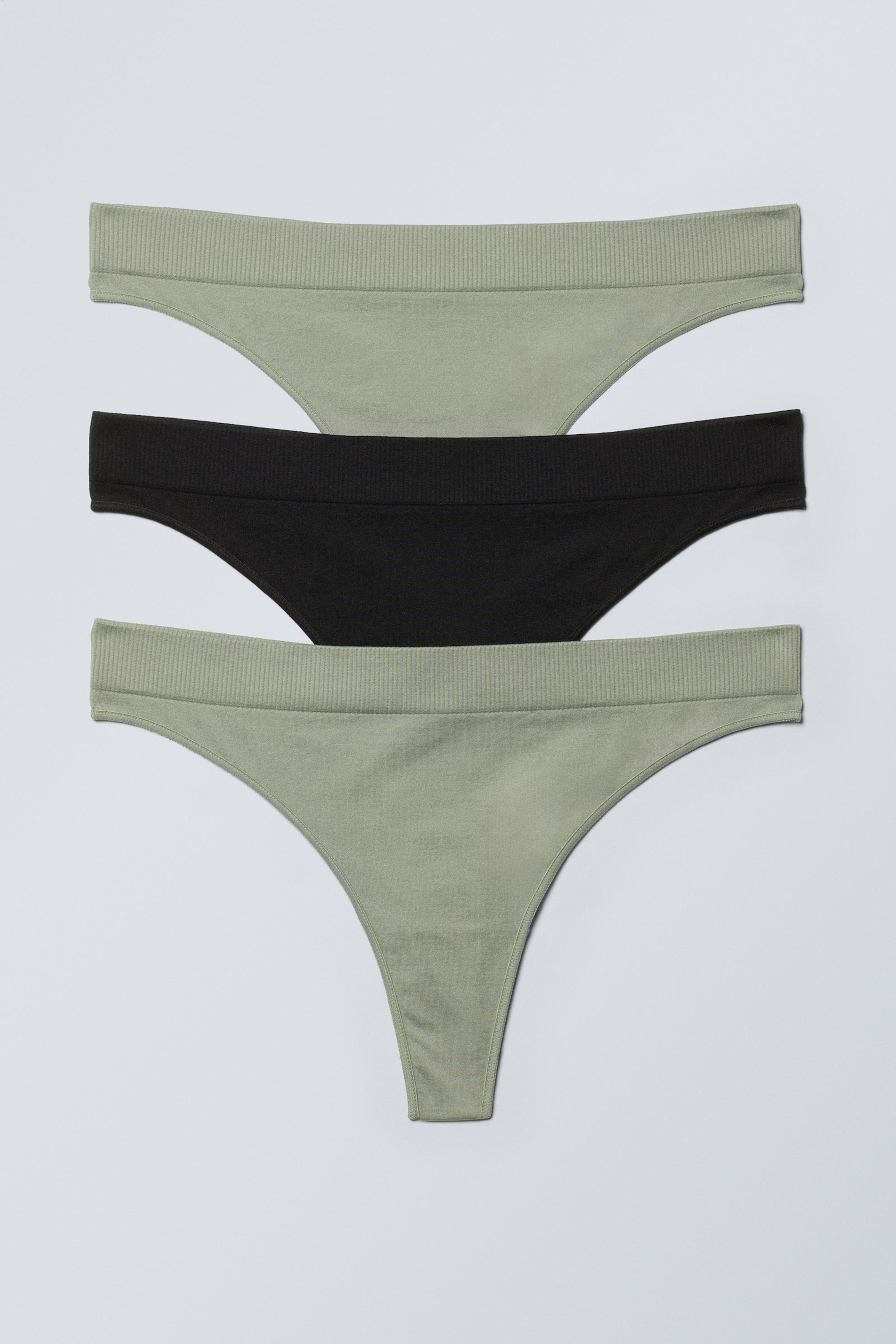 Black & Light Dusty Green Mix - 3-pack Cat Soft Thong - 0